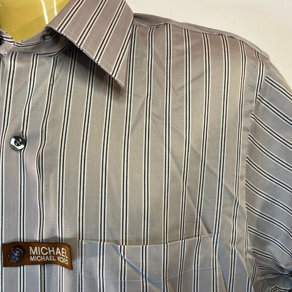 Michael Kors Men's Grey Striped Cotton Dress Shirt - Size Medium 15 32/33 - NWT - Picture 3 of 5